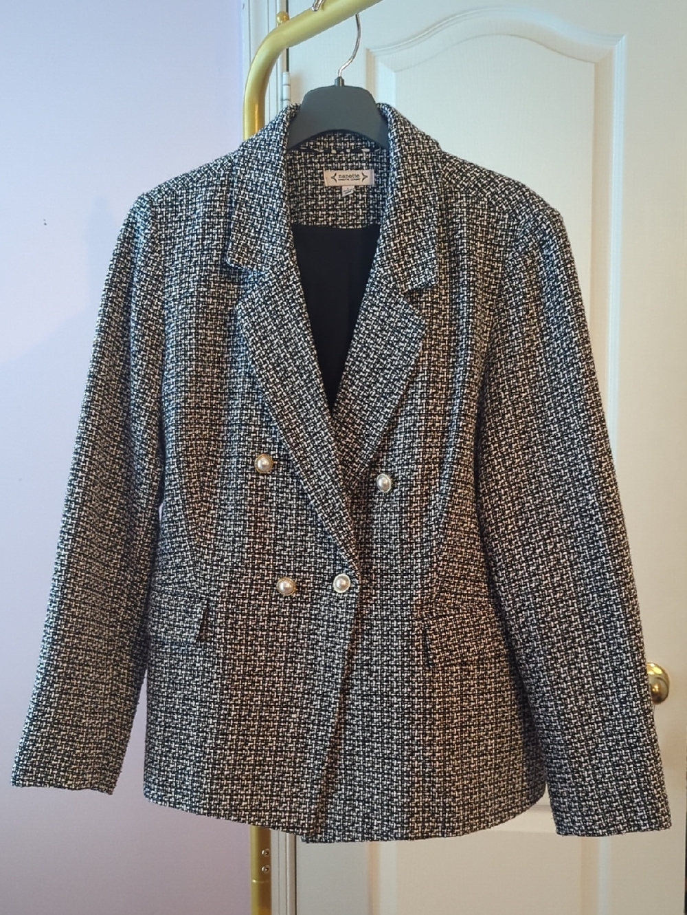 NWOT!  Nanette Lepore Black & White Tweed Double-Breasted Blazer